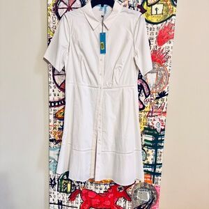 Draper James White Poplin Lattice Short Sleeve Button Up Shirtdress NWT, Sz 12